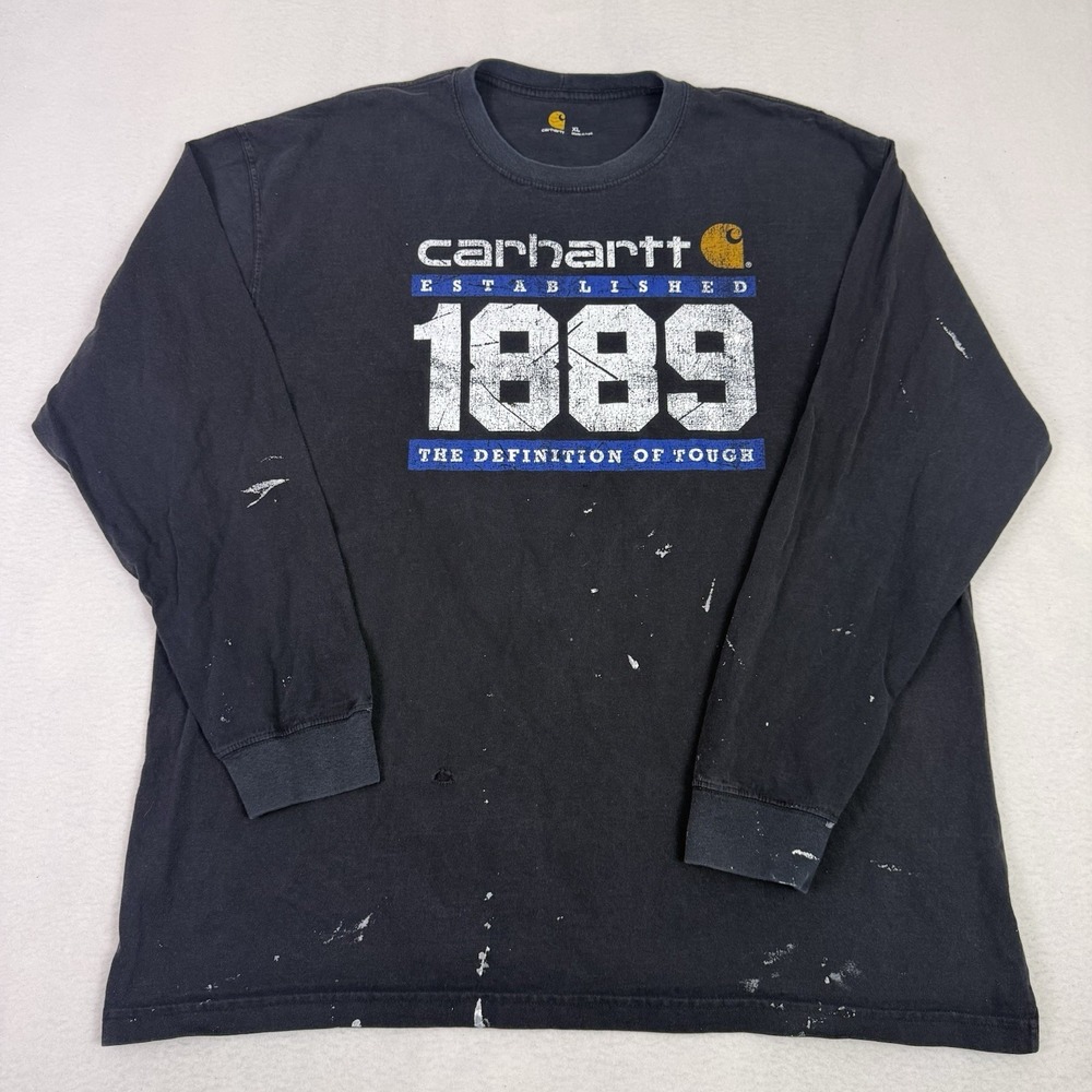 Carhartt‎ Long Sleeve Shirt XL Black Graphic Distressed Paint Splatter Thrashed